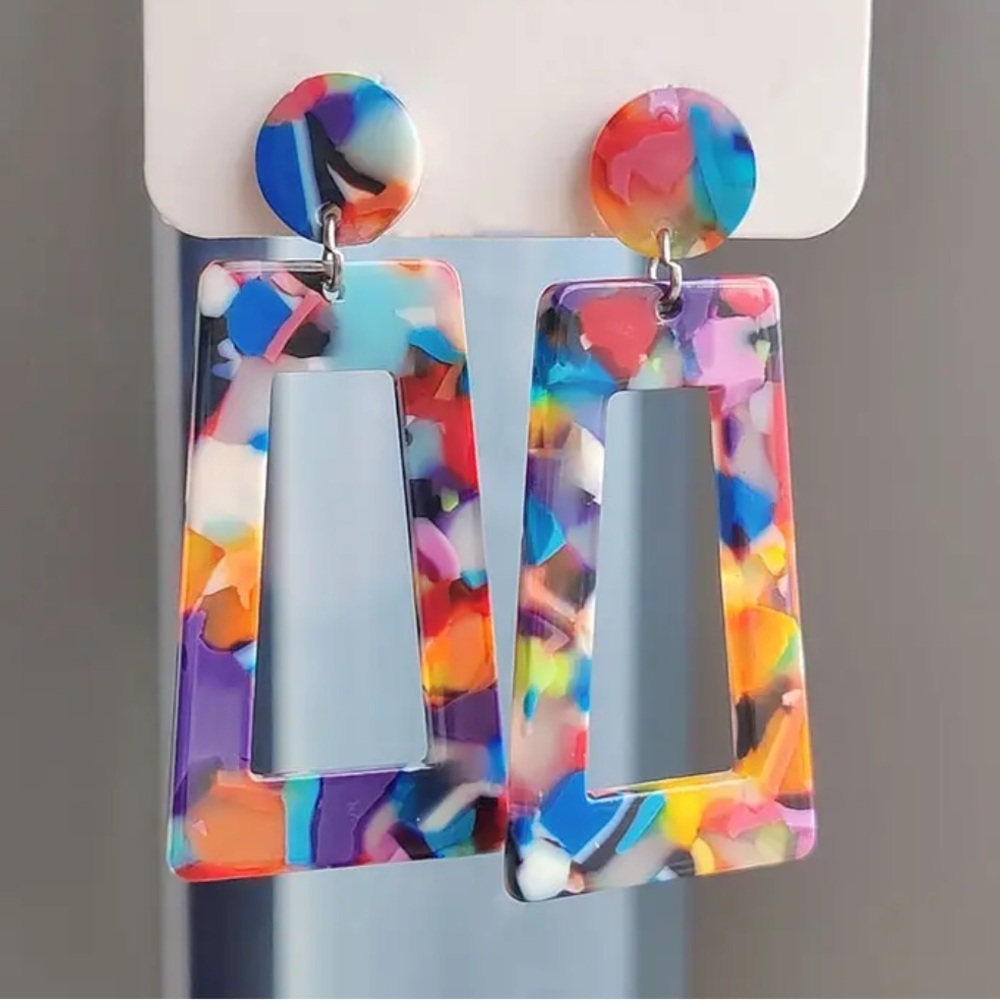 Geometric Shape Colorful Acrylic Dangle Earrings